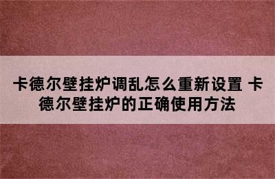 卡德尔壁挂炉调乱怎么重新设置 卡德尔壁挂炉的正确使用方法